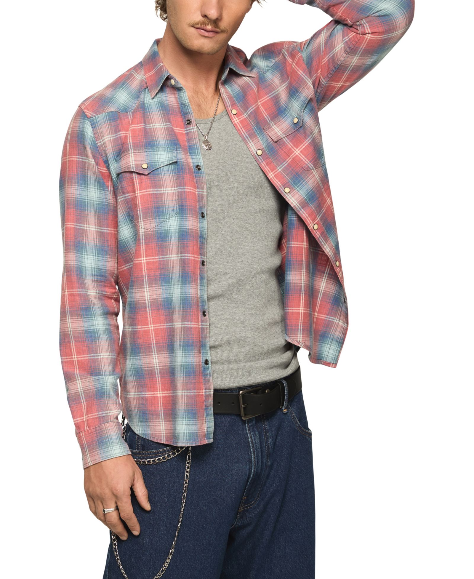 Lucky Brand Men's клетчатая рубашка Western с длинным рукавом