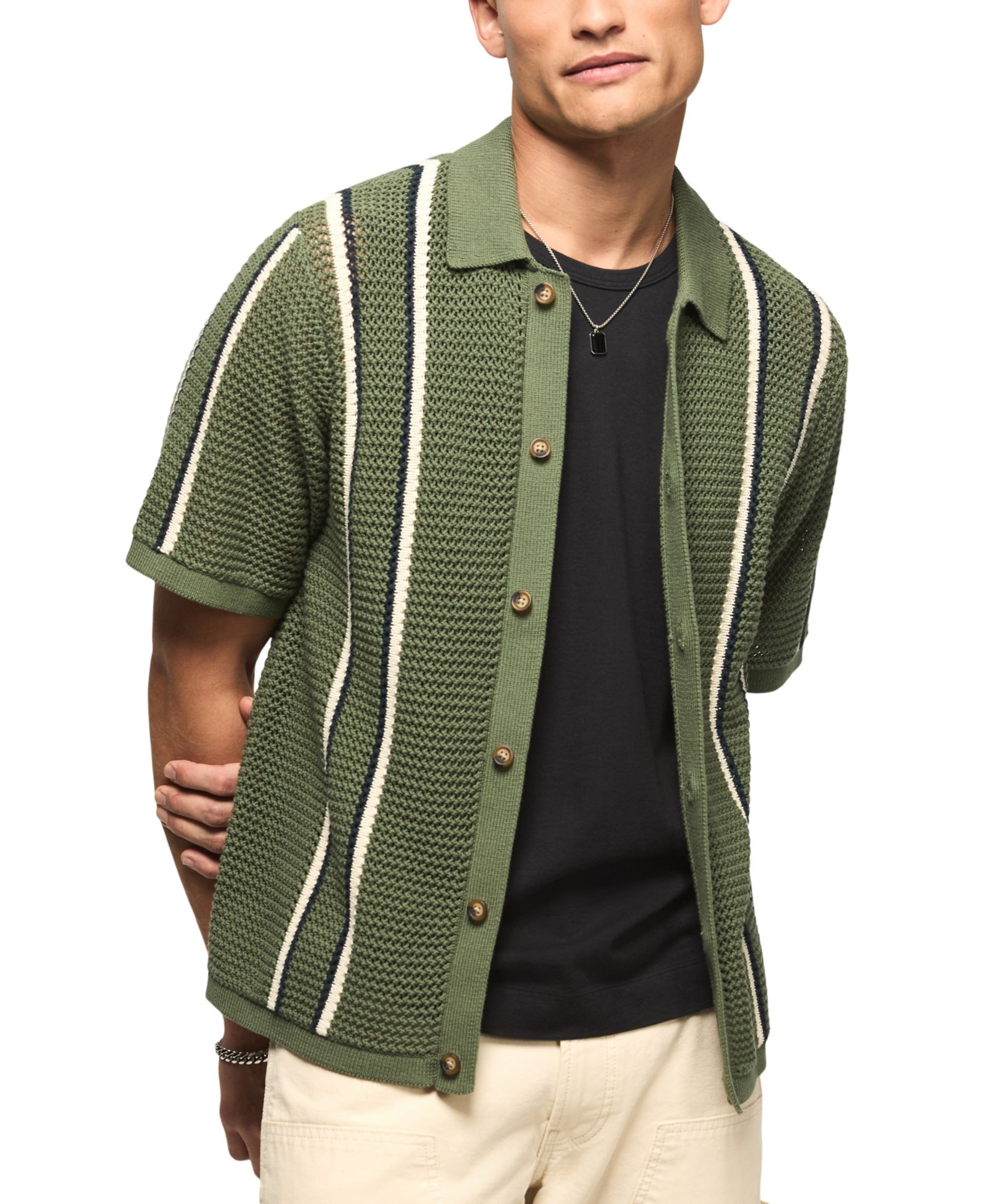 Lucky Brand's Men's Stripe Button-Front Short-Sleeve Shirt