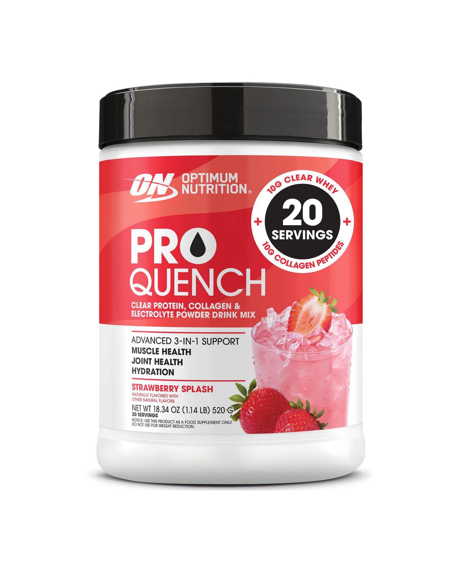 Optimum Nutrition Pro Quench протеиновый порошок Whey + Collagen, Strawberry Splash, 20 порций