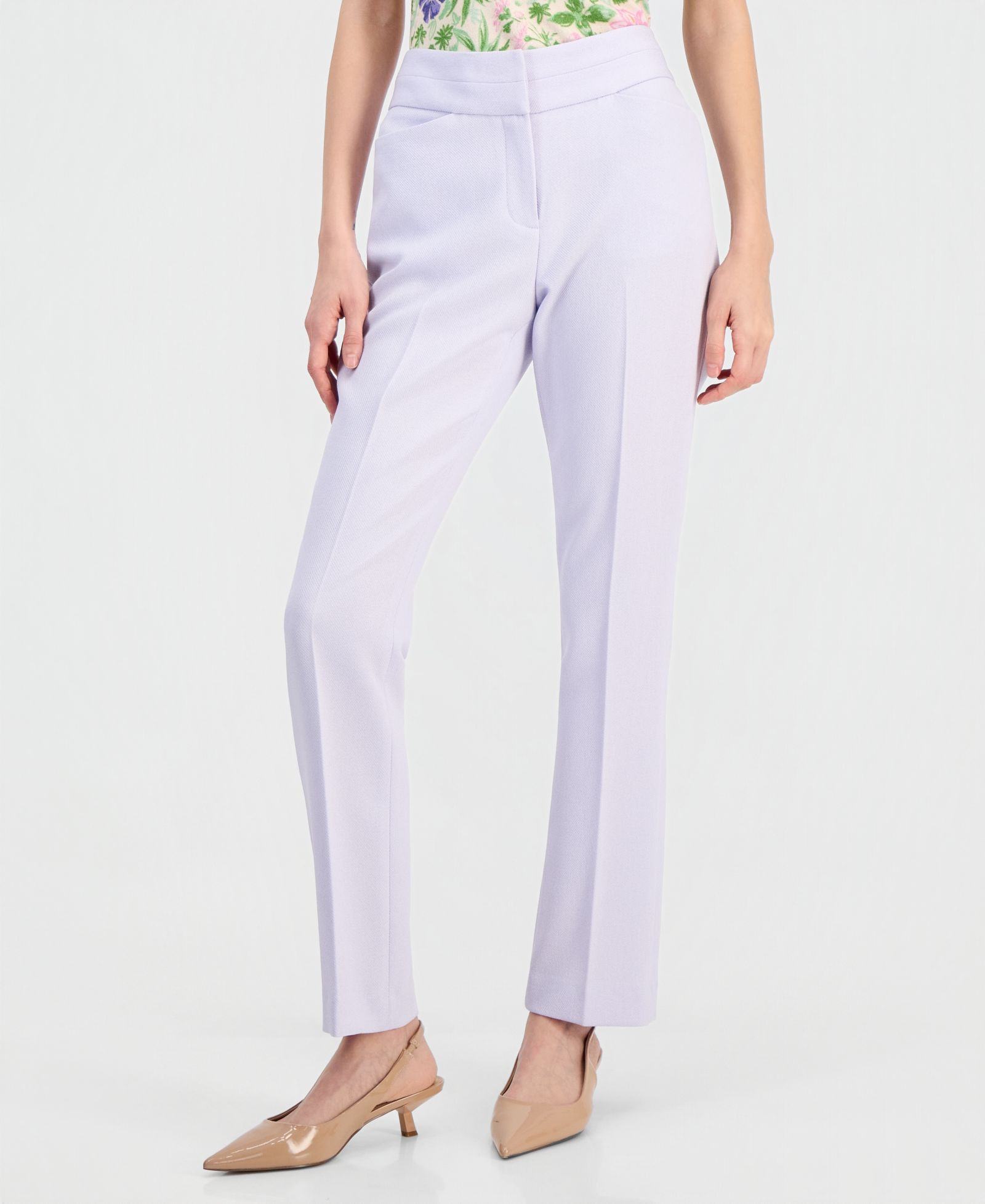 Tahari ASL Women's Twill Flat-Front Straight-Leg Pants