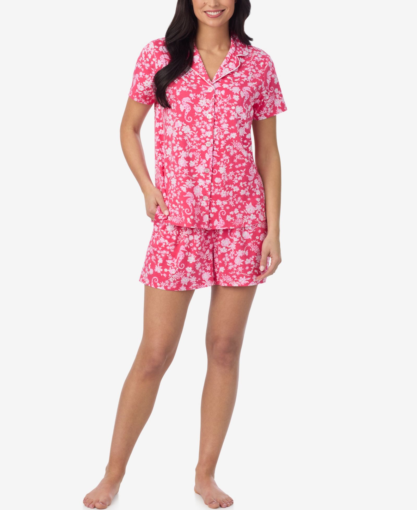 Cuddl Duds Women's Short-Sleeve Top and Pull-On Pajama Shorts, 2-Piece Set