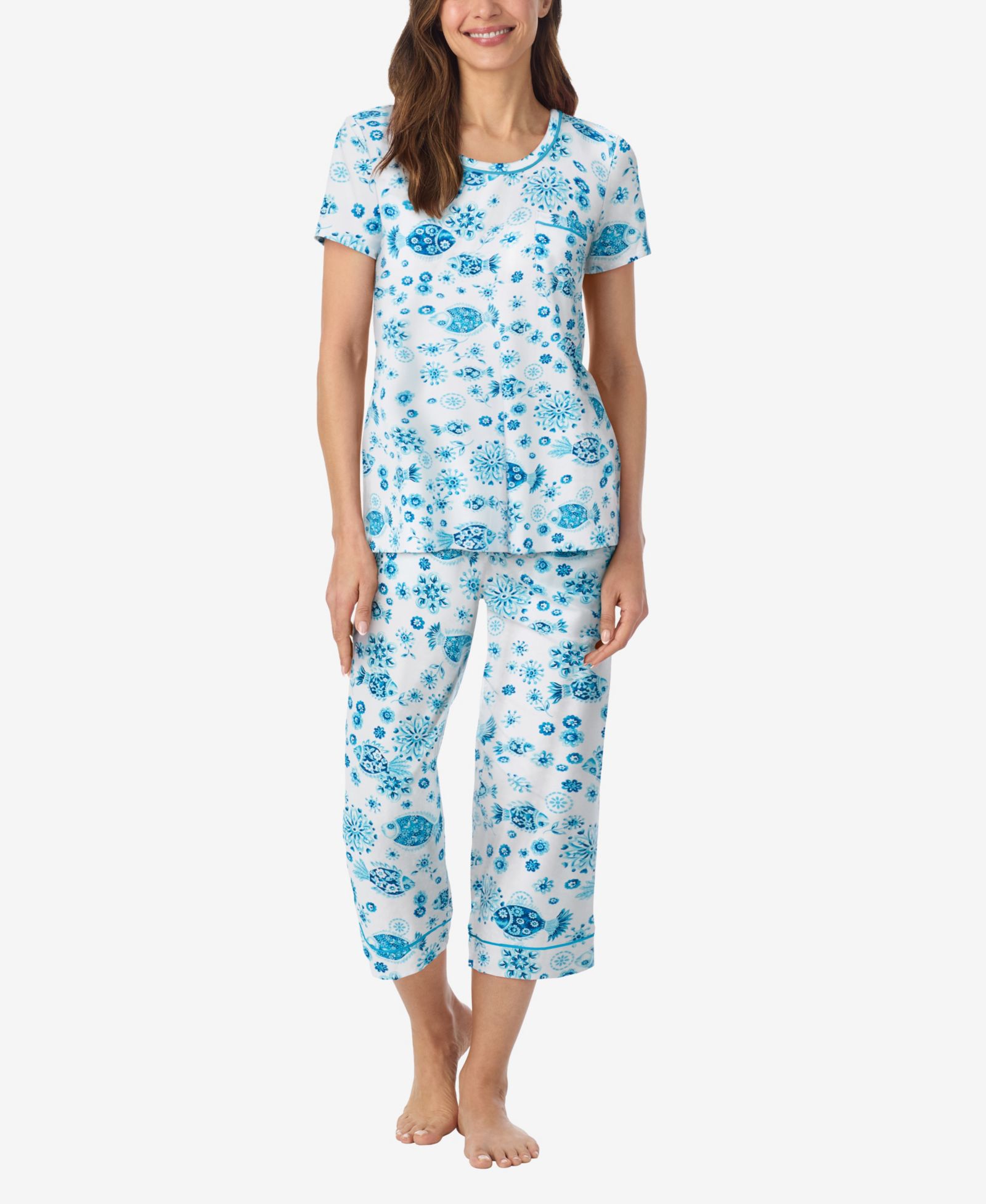 Cuddl Duds Women's Short-Sleeve Top and Cropped Pajama Pants, 2-Piece Set