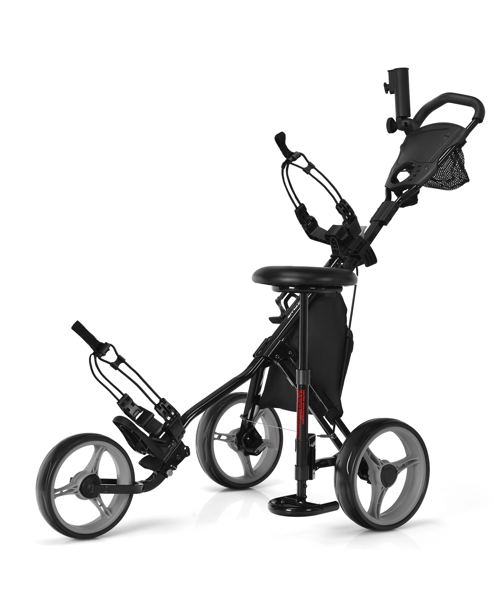 GIVIMO 3 Wheels Folding Golf Push Cart with Seat Scoreboard and Adjustable Handle-Gray