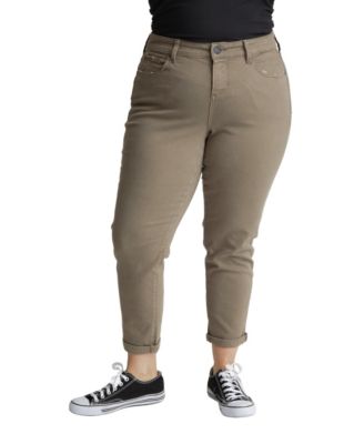 SLINK Jeans Women's Color high rise boyfriend rolled hem in 28" inseam - Dark Olive
