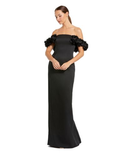 Mac Duggal Women's Satin 3D Flower Off The Shoulder Mermaid Gown