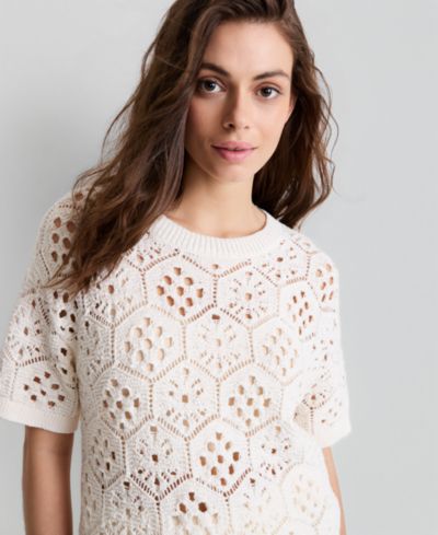 State of Day Женский вязаный джемпер с коротким рукавом Crochet
