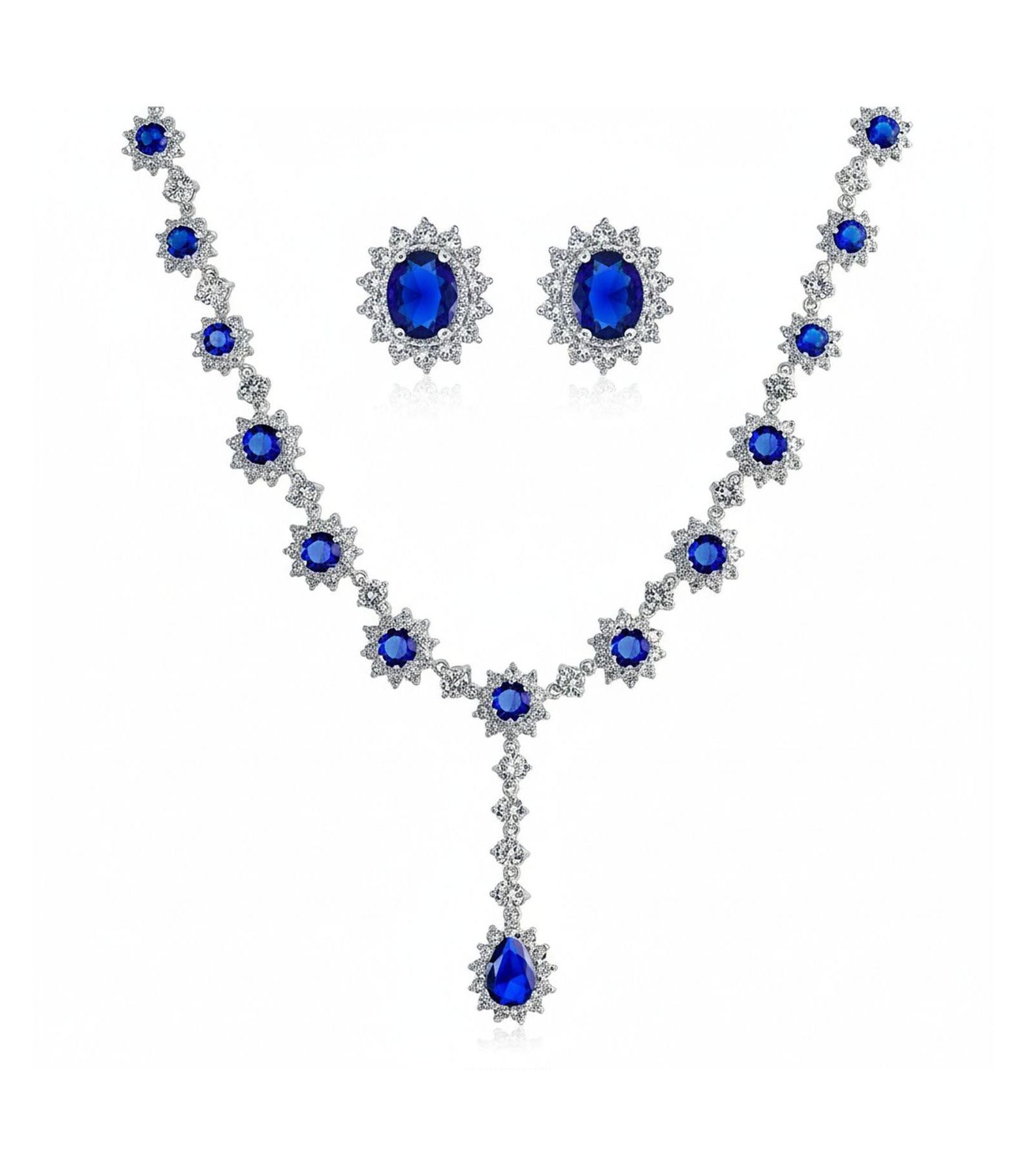 Ювелирный набор Bling Jewelry: ожерелье-чокер с синей цирконием CZ и серьги-гвоздики с ореолом