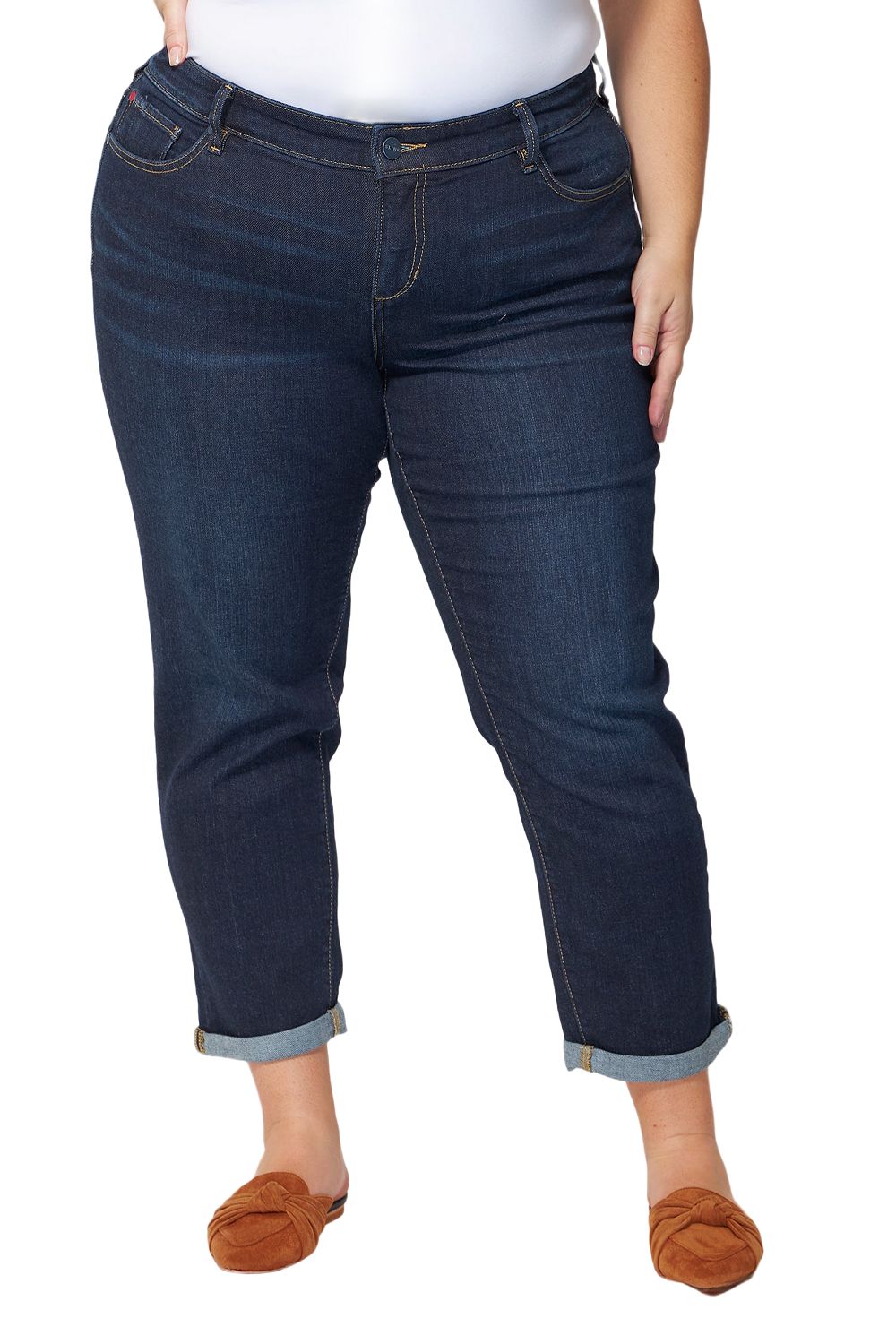 SLINK Jeans Women's Denim Mid Rise Boyfriend rolled in 25.5" inseam