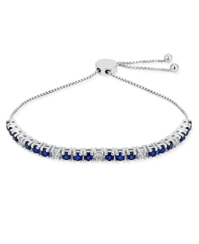 Браслет Bling Jewelry с синими сапфирами и белым цирконом, регулируемый, 925 Sterling Silver