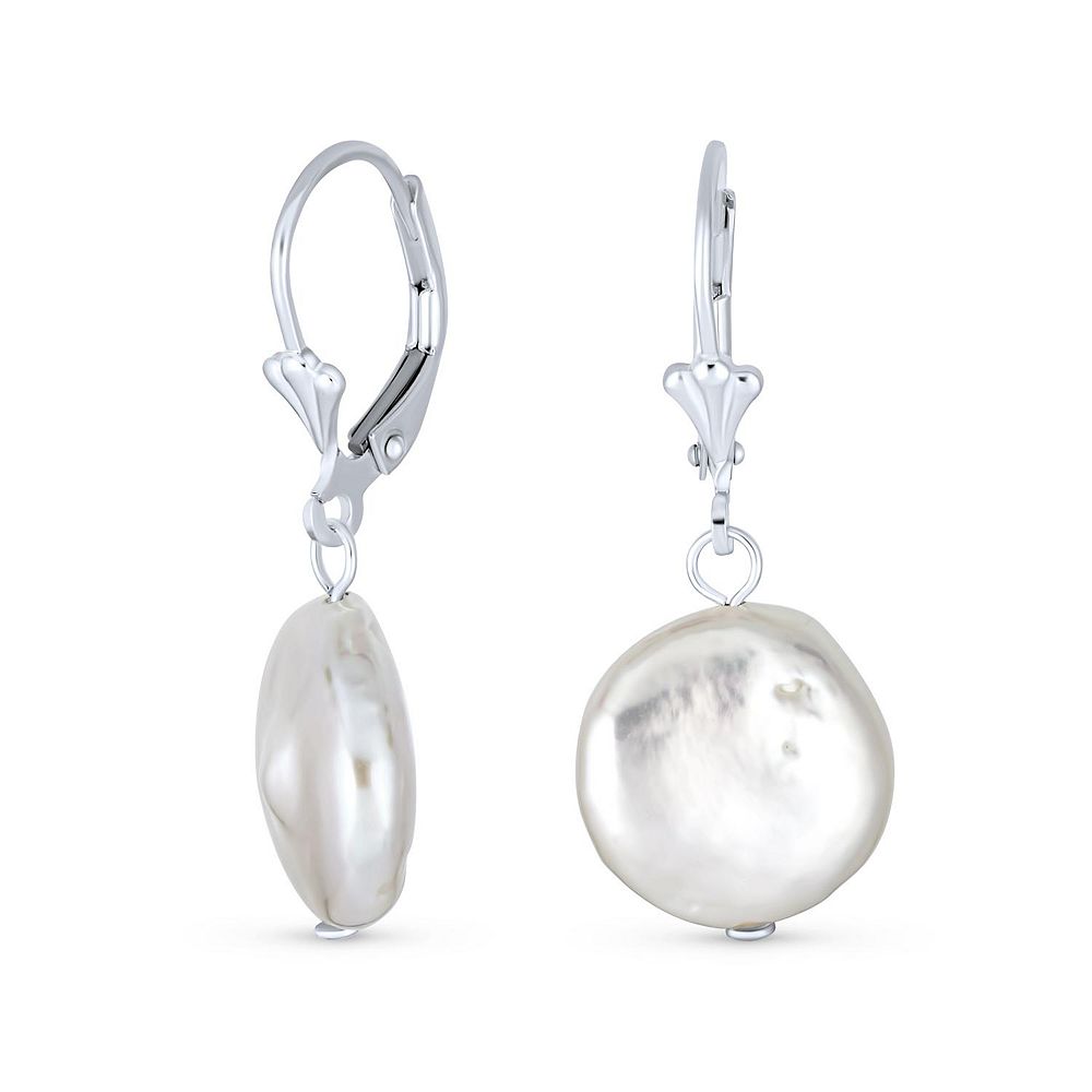 Bling Jewelry серьги-подвески с барочными неравномерными монетами из белых пресноводных жемчужин Biwa на серебре .925 с застежкой-лепестком