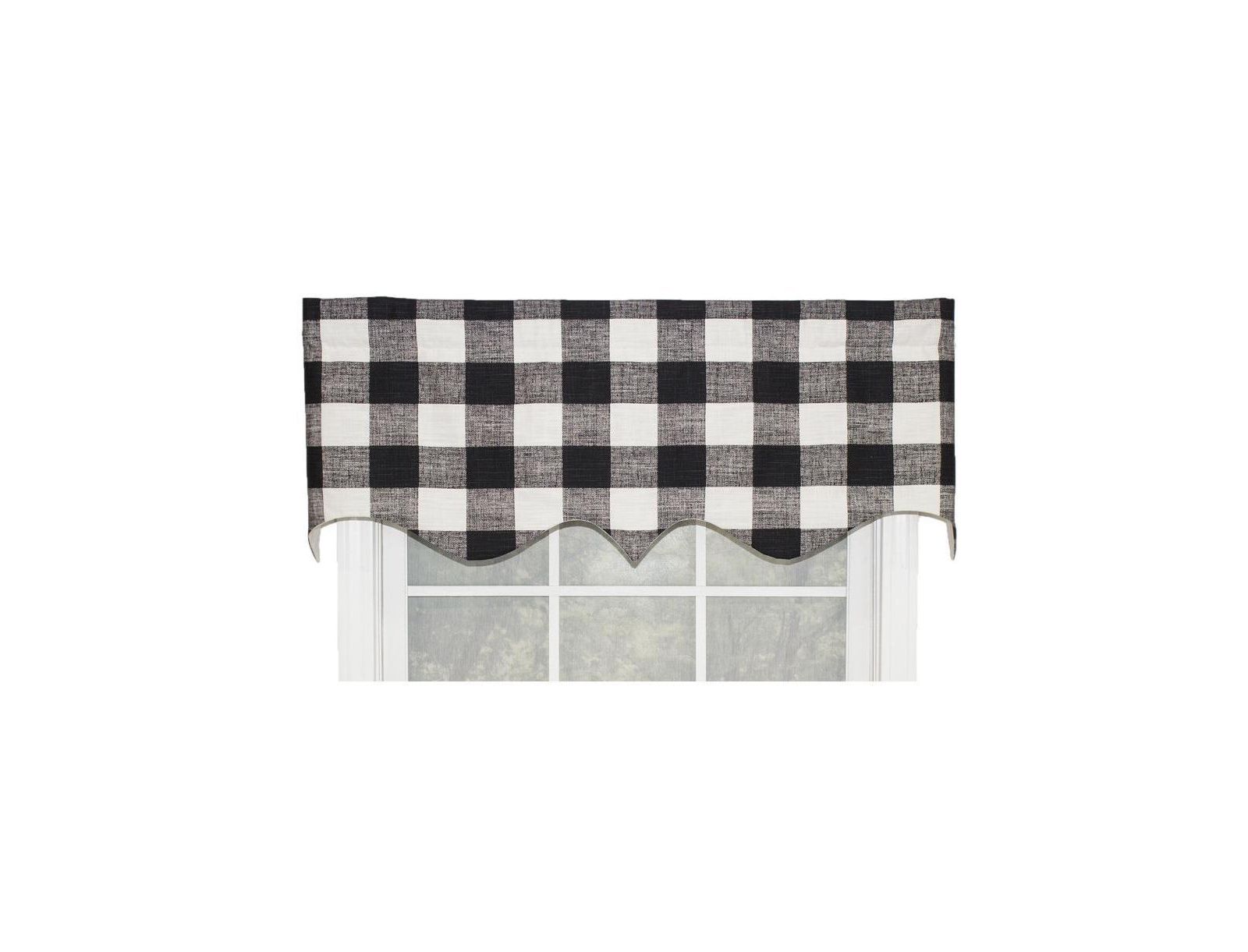 Занавеска RLF Home Grande Check Regal Style 3" Rod Pocket Valance 50" x 17" Black