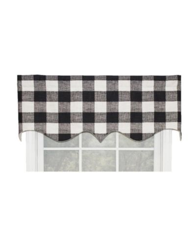 RLF Home Grande Check Regal Style 3" Rod Pocket Valance 50" x 17" Black