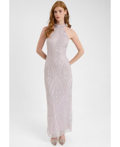 BEAUUT Women's Embellished Sequin Beaded Maxi Dress