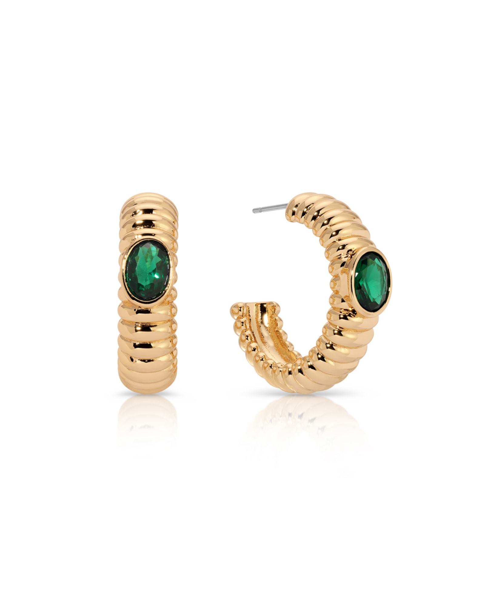 Серьги-кольца ETTIKA Ribbed Emerald, крупные