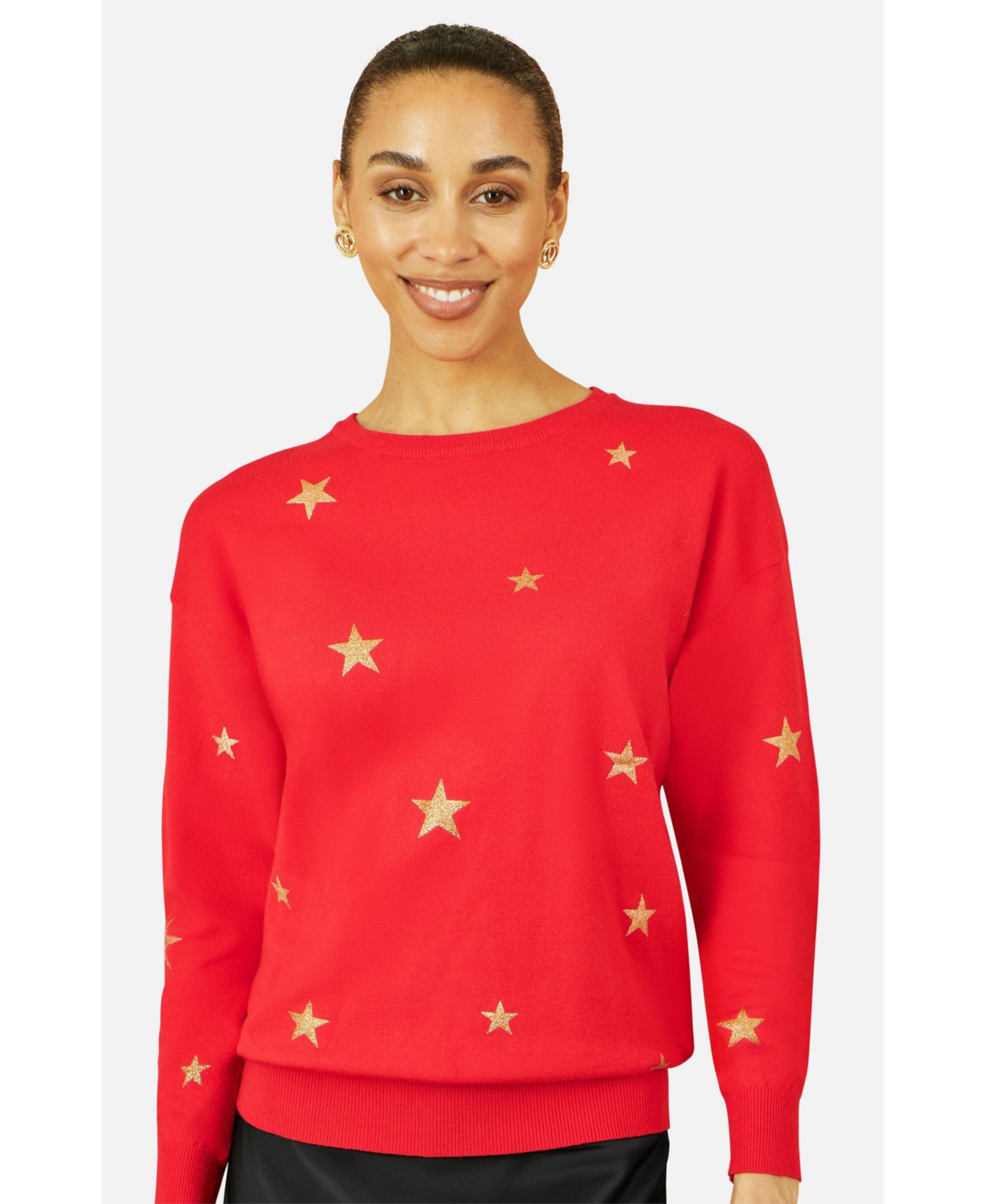 Yumi Women's Foil Star Print Relaxed Fit Sweater