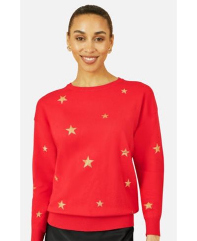 Yumi Women's Foil Star Print Relaxed Fit Sweater