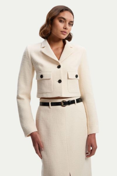 Женский укороченный твидовый жакет Karen Millen с двойными пуговицами