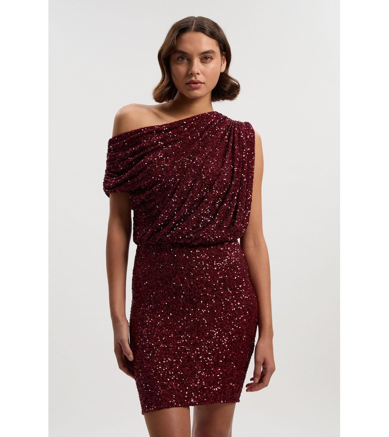 Karen Millen Women's One Shoulder Sequin Mini Dress