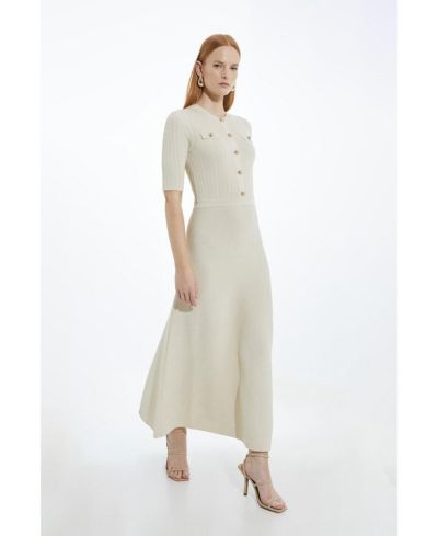 Karen Millen Women's Rib Knit Military Trim Maxi Dress