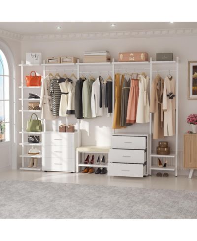 Aheaplus Freestanding Closet Organizer with 6 Drawers, Walk-In Closet Systen with 4 Clothing Rack