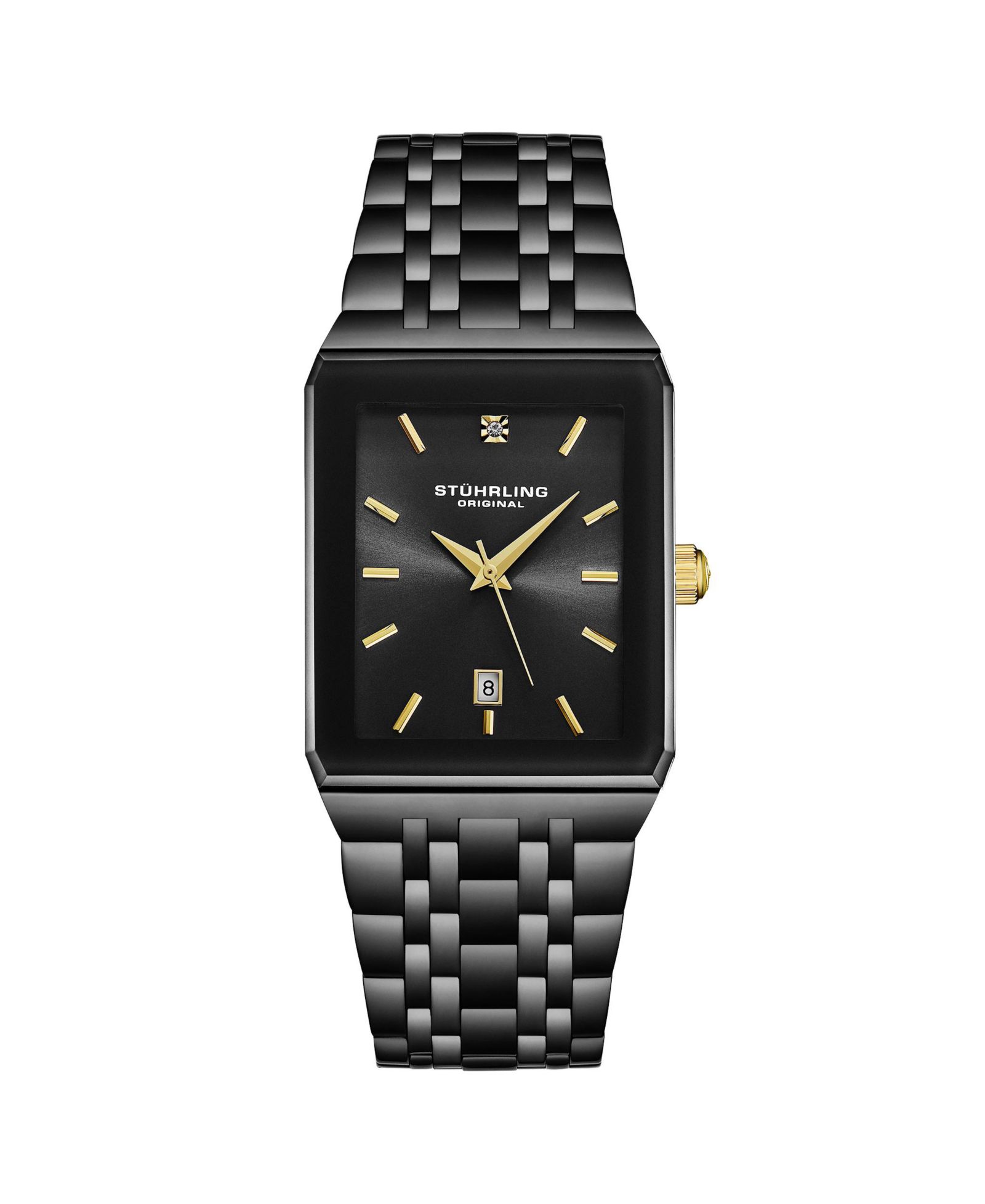 Часы Stuhrling Empire Edge Black IP Rectangular 4084 Quartz Date Krysterna Crystal