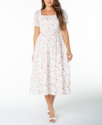 Детское Celebrity Pink Textured Floral Printed Puff-Sleeve Midi платье
