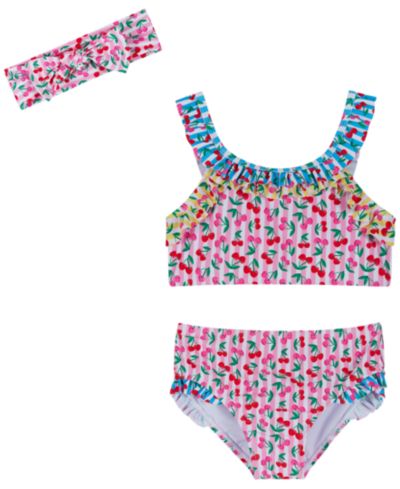 Andy & Evan Girls' 2T-5 Ruffle Top, Bikini Bottom, & Matching Headband, 3-Piece Set