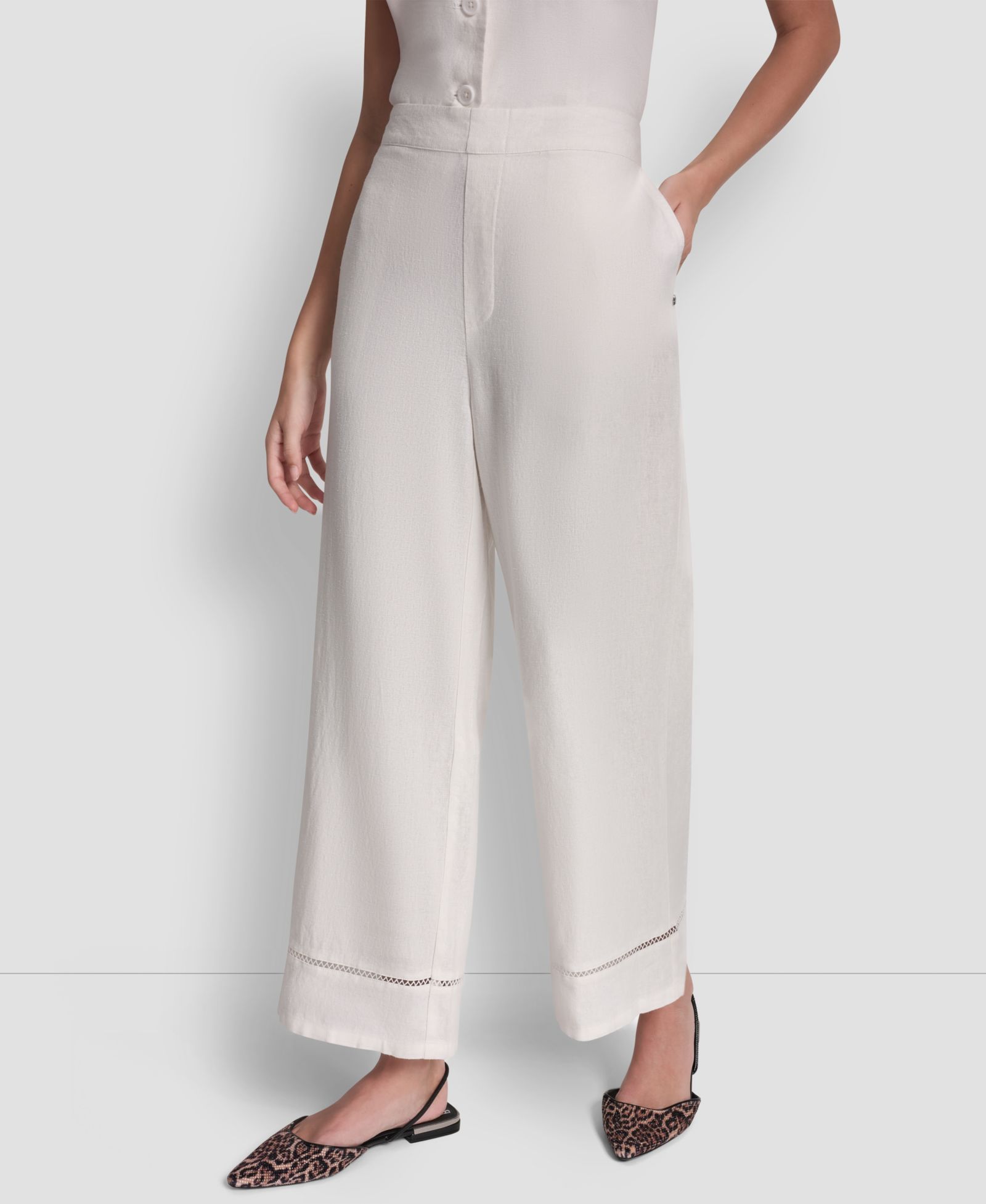 DKNY Jeans Women's Linen-Blend High-Rise Pull-On Wide-Leg Pants