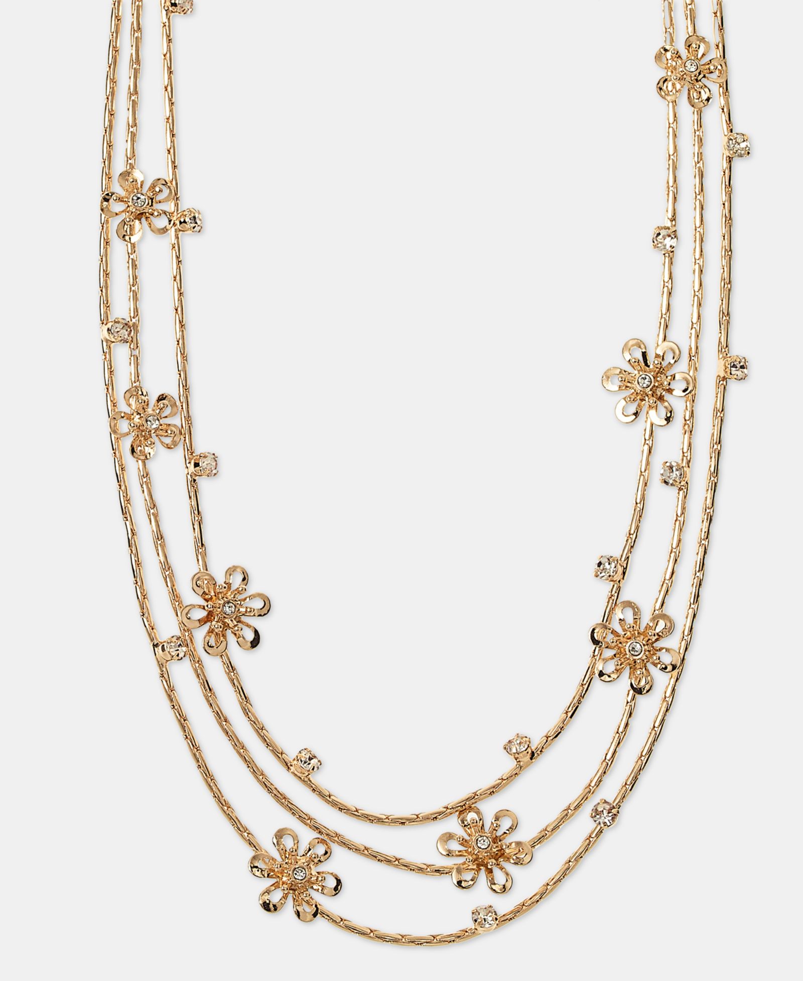 lonna & lilly Gold-Tone Crystal Flower Layered Necklace, 16" + 3" extender