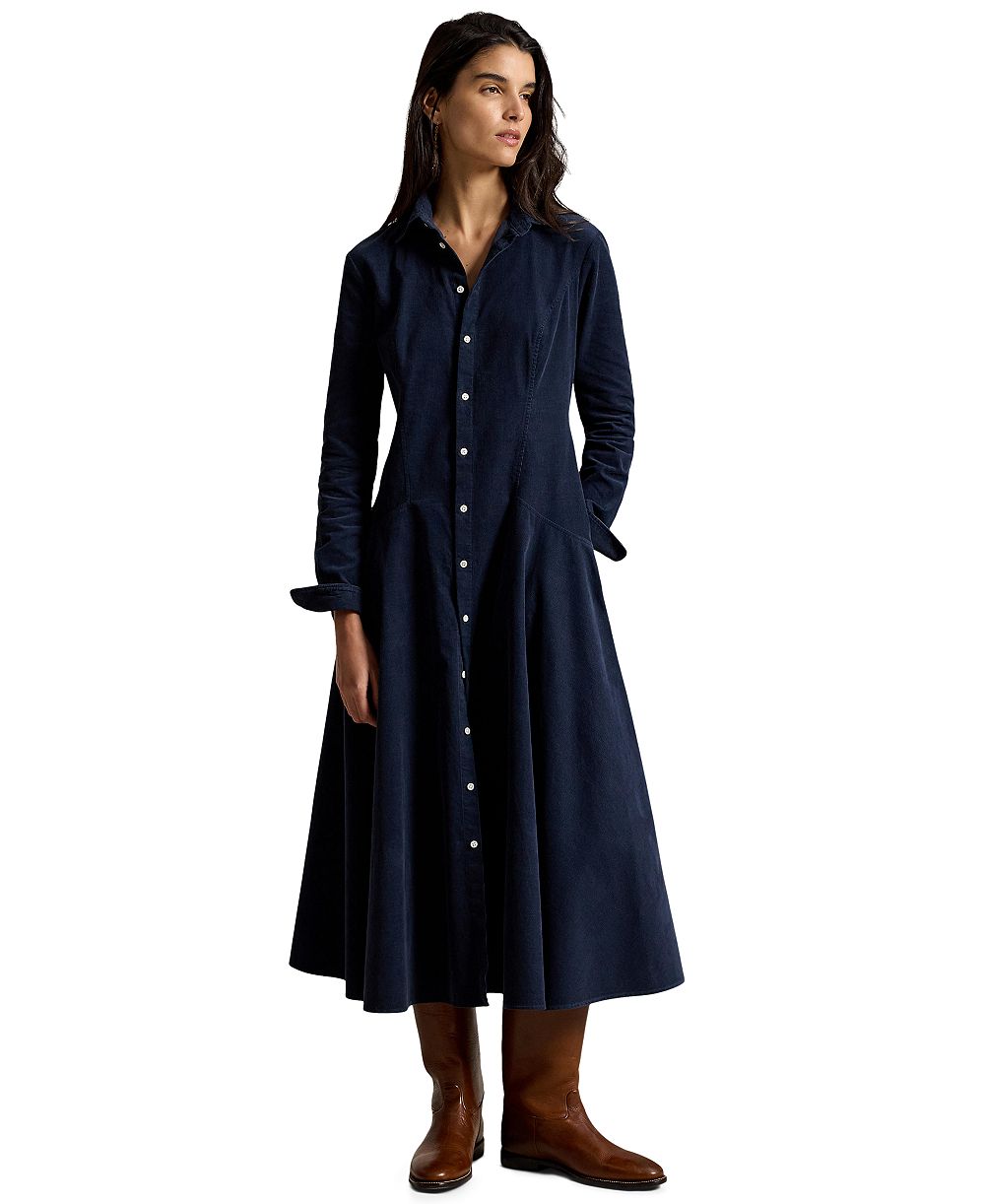 Polo Ralph Lauren Women's Ls Tyler Dr Corduroy A-Line Midi Dress