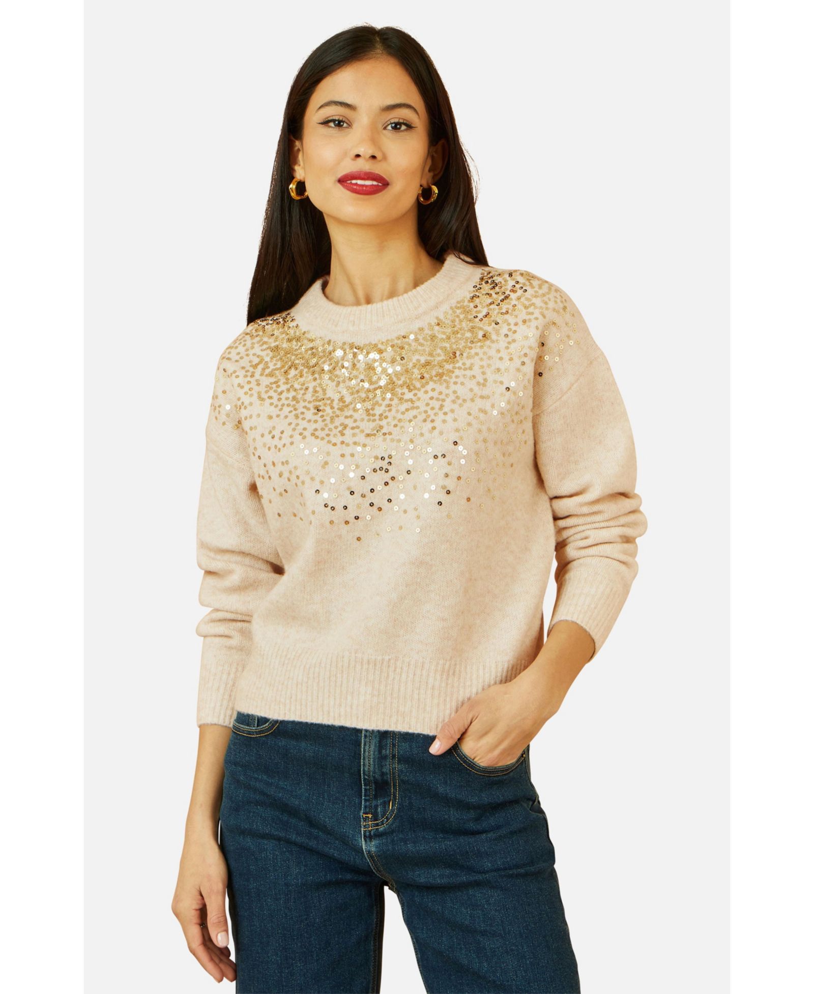 Yumi Women's Relaxed Knitted Sequin Sweater