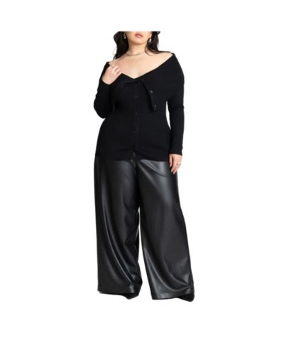 ELOQUII Women's Wide Leg Faux Leather Pant