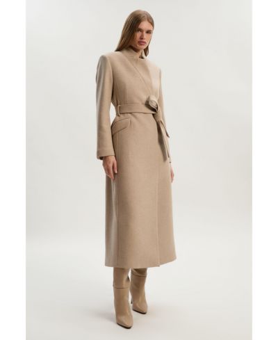 Женское шерстяное приталенное макси-пальто Karen Millen Notch Neck Tailored