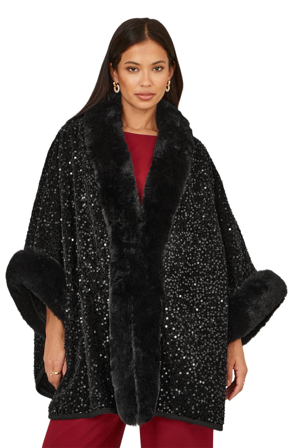 Yumi Women's Textured Faux Fur Lined Cape