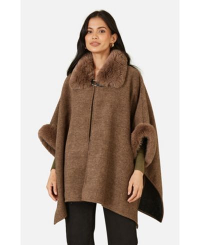Yumi Женская накидка-жакет Luxe Fur Collared Cape Jacket