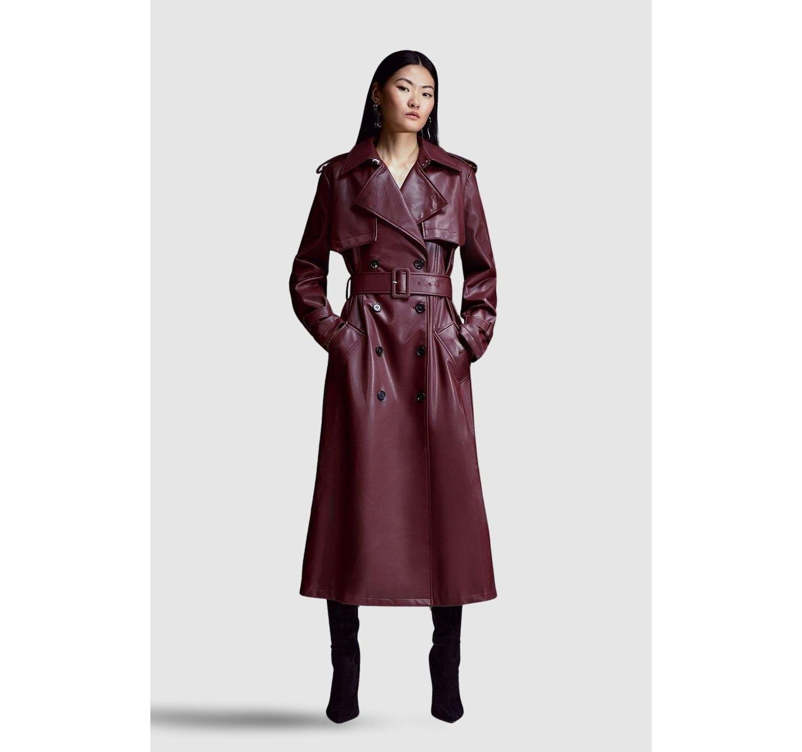 Женский приталенный тренч Karen Millen из искусственной кожи с поясом