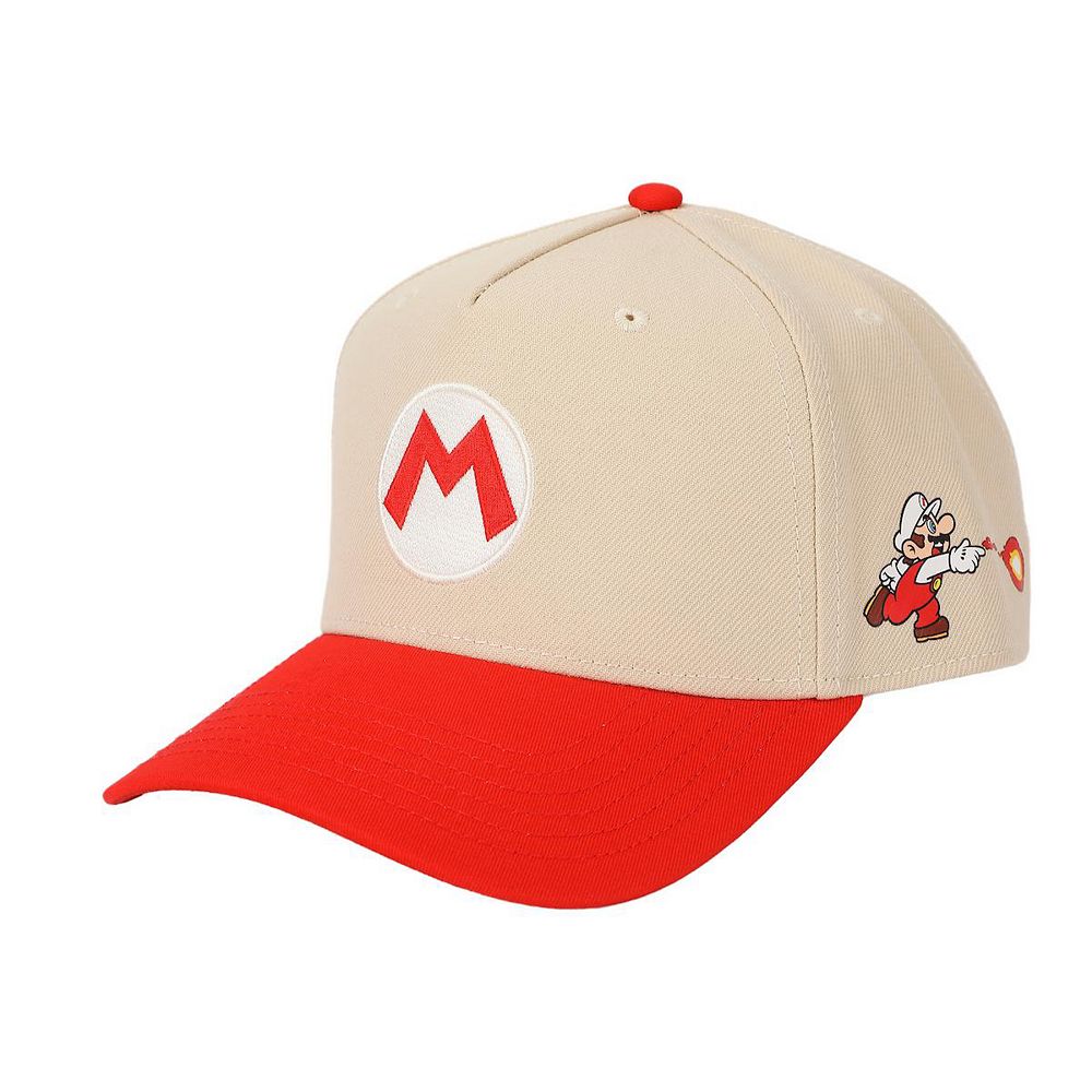 SUPER MARIO Men's Bros Fire Mario White and Red Retro Grandpa Snapback Hat