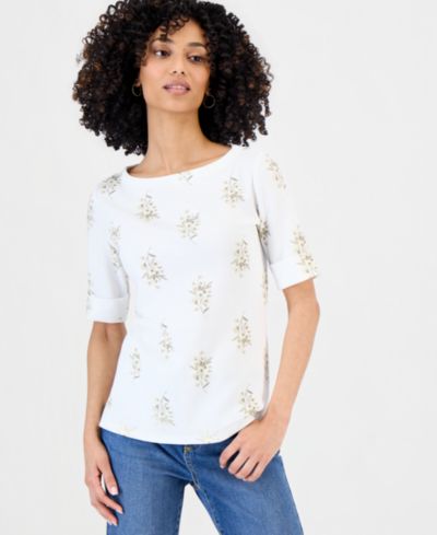Style & Co Женский трикотажный топ с рукавом ¾, Petite