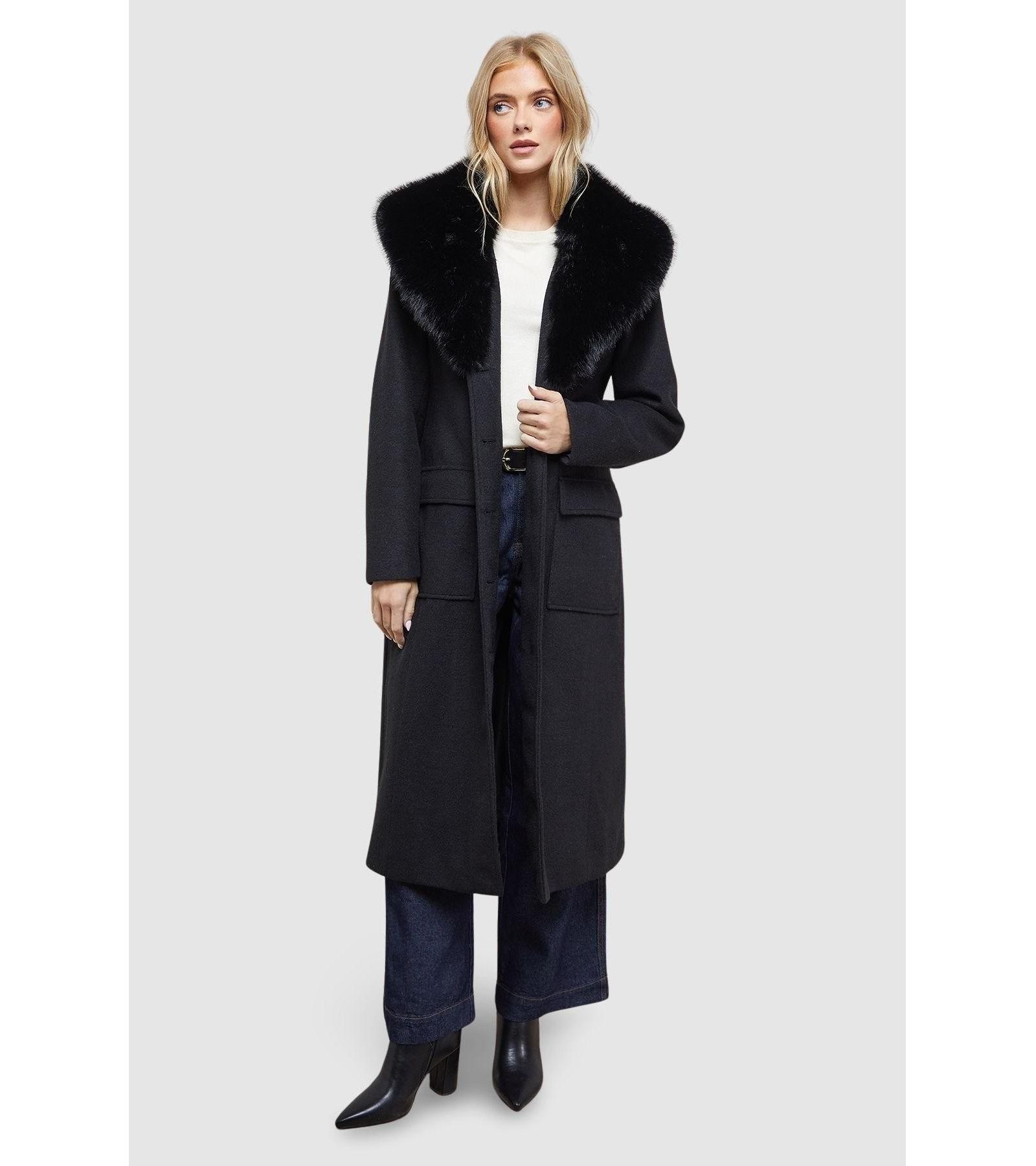 Oasis Women's Faux Fur Collar Belted Coat