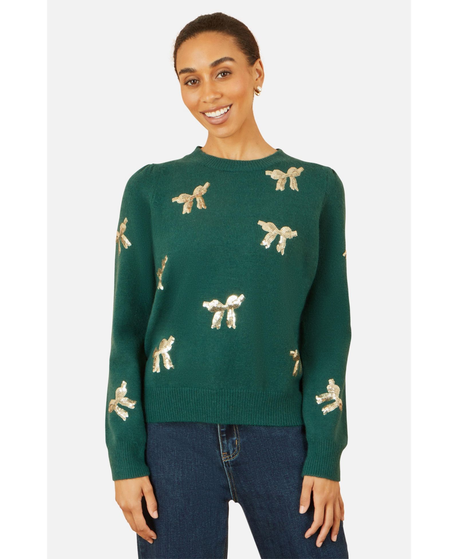 Yumi Women's Sequin Applique Bow Sweater