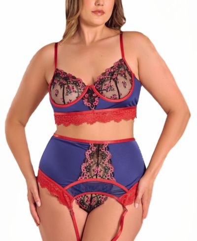 Комплект нижнего белья iCollection Plus Size Gypsy Lace 3-Piece Bralette Garter