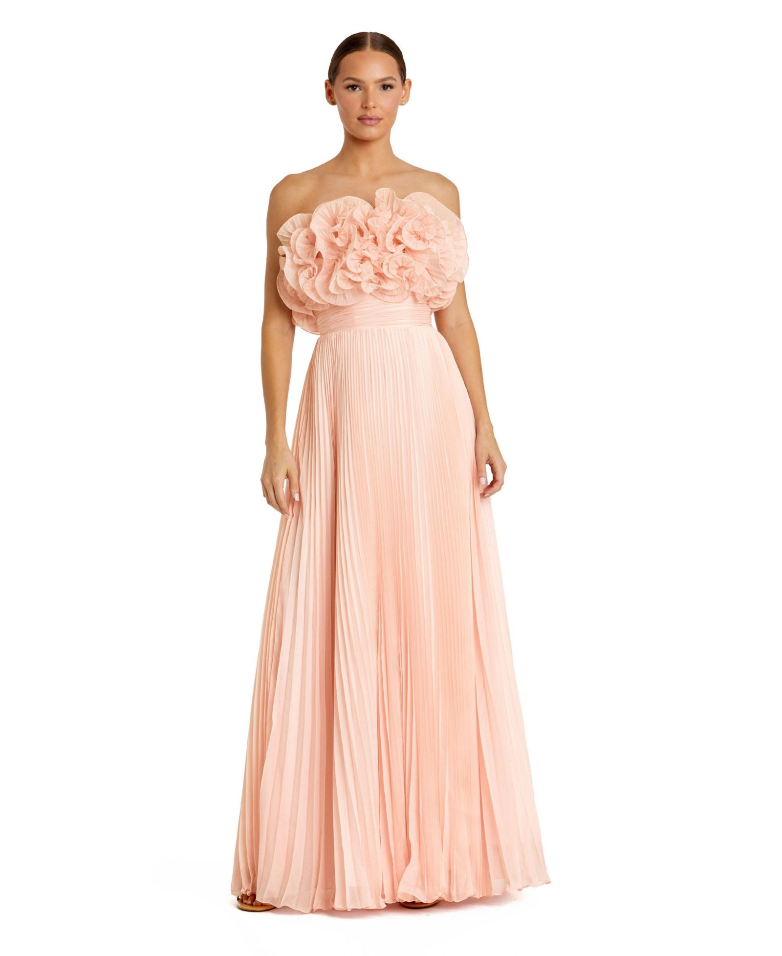 Mac Duggal Women's Pleated Chiffon Strapless Gown With Ruffles