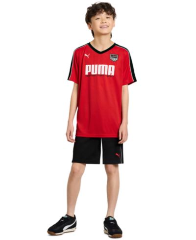 Puma Boys' 8-16 V-Neck Puma Logo Short-Sleeve T-Shirt & Shorts, 2-Piece Set
