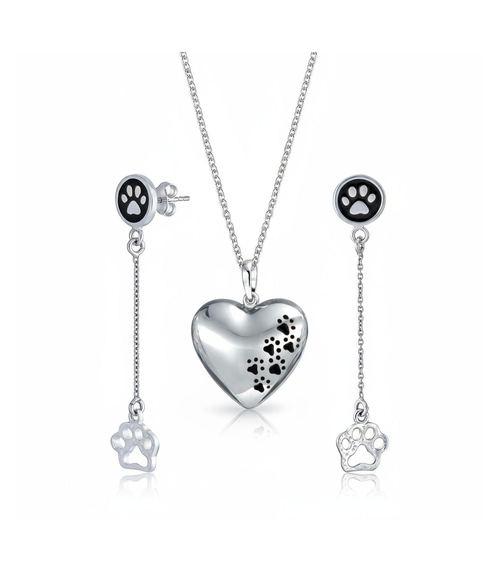 Серьги-подвески Bling Jewelry с отпечатком лапы и сердцем из стерлингового серебра (2 комплекта)