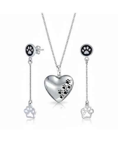 Серьги Bling Jewelry BFF Pet Animal Lover Black Enamel Paw Print Sterling Silver