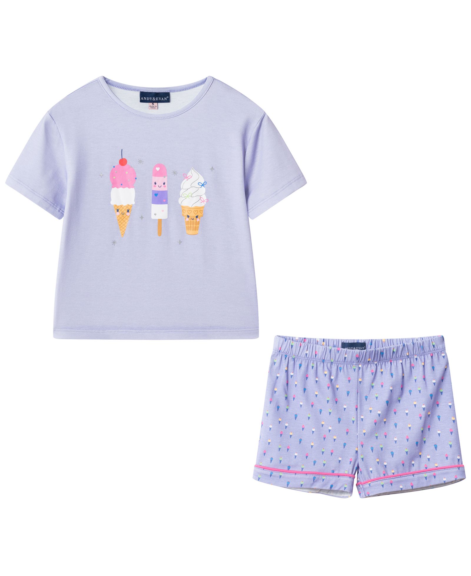 Детский пижамный набор Andy & Evan Girls' 2T-4T: футболка с коротким рукавом и шорты