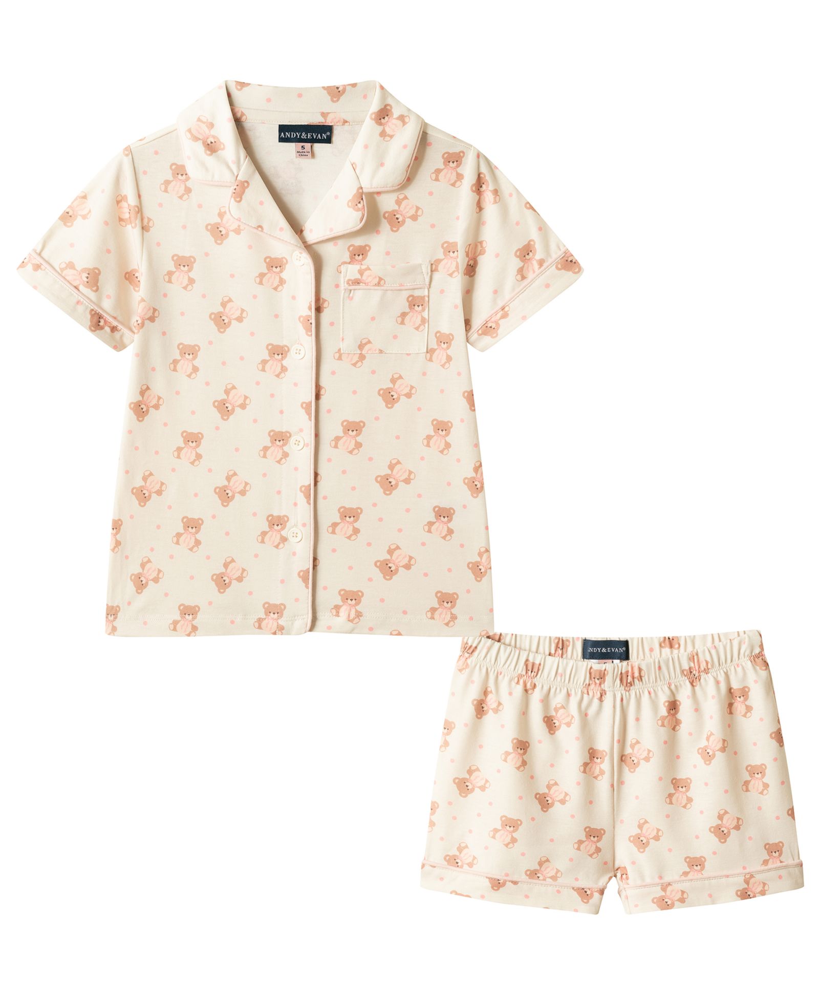 Andy & Evan Girls' 2T-4T Button-Down Shirt and Shorts Pajama Set