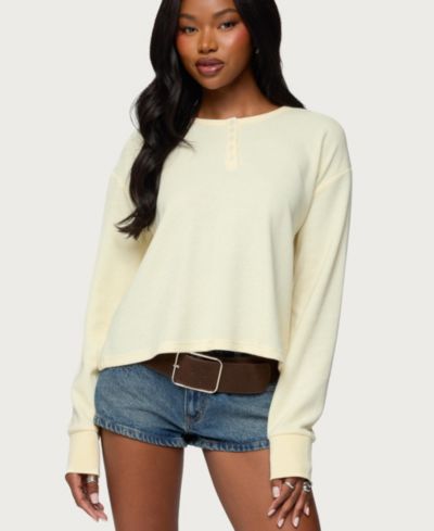 Женский топ Edikted Henley в клетку с длинным рукавом