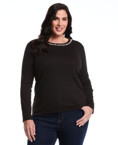 Rafaella Plus Size топ с отделкой на шее, длинный рукав