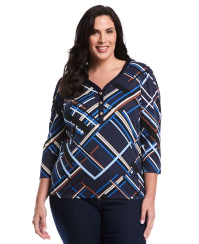 Rafaella Plus Size топ с V-образным вырезом и рукавами-фонариками 3/4